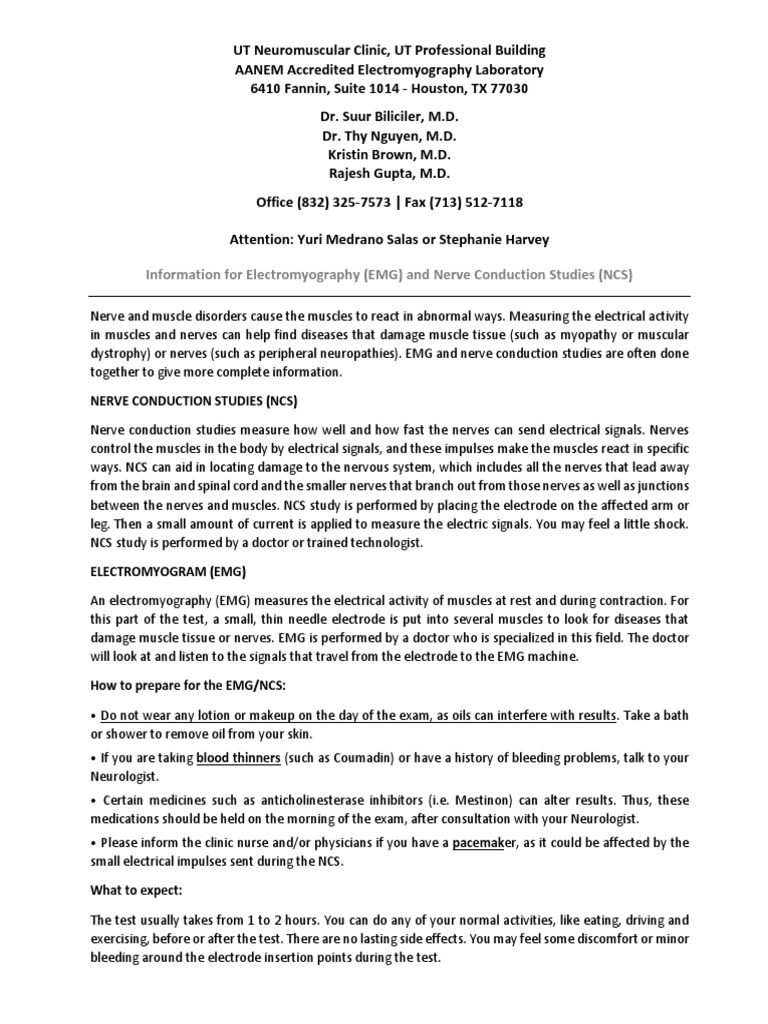 NCS EMG Patient Information Guide | PDF | Electromyography | Nerve