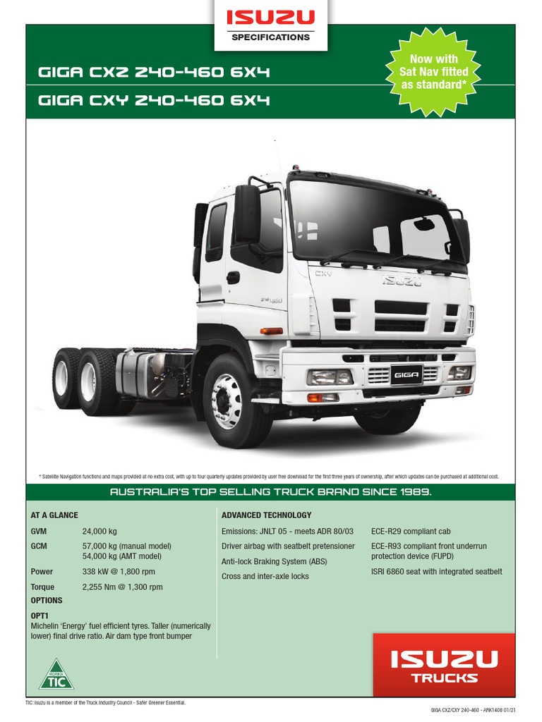 Isuzu Giga CXZ/CXY 240-460 Specs | PDF | Truck | Horsepower