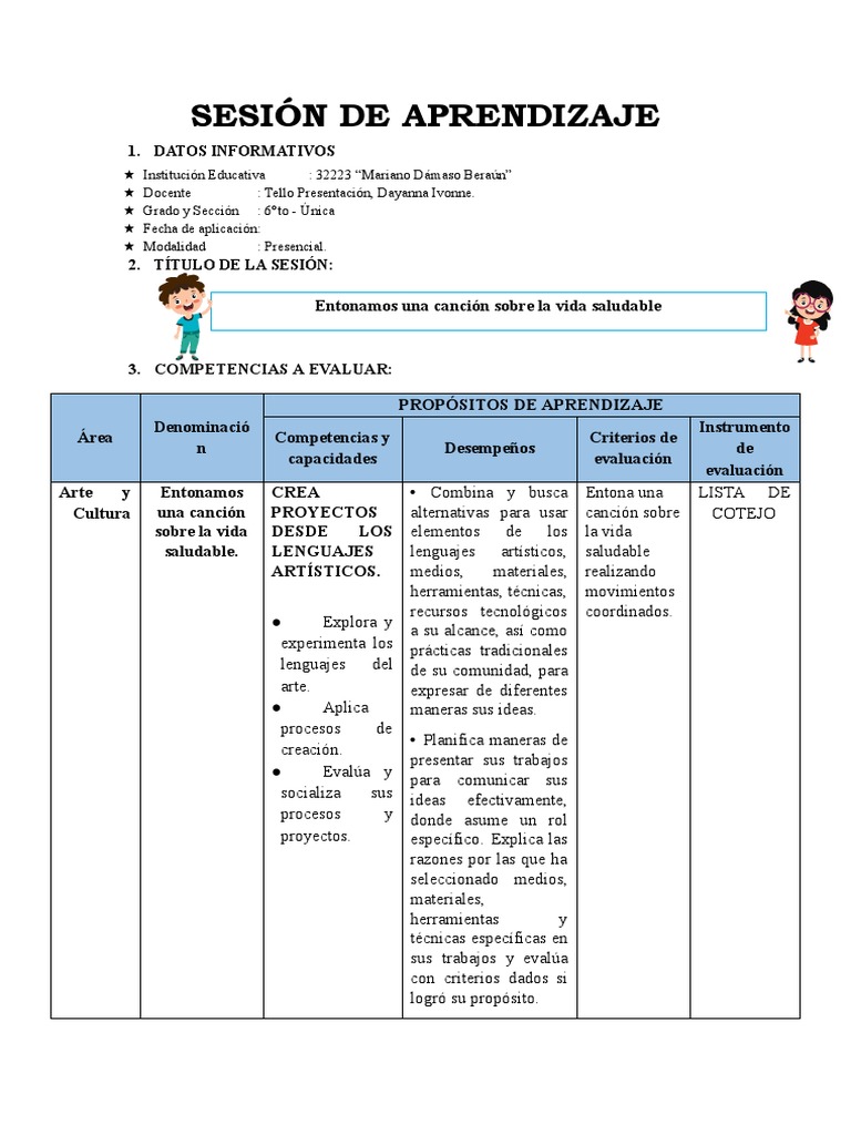 Sesion de Aprendizaje Arte y Cultura | PDF | Evaluación | Canciones