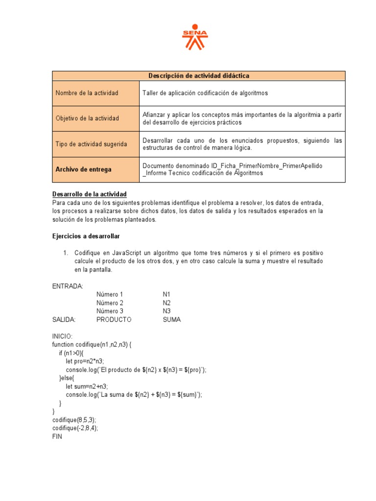 Taller de Algoritmos en JavaScript | PDF | Algoritmos | Lógica matemática