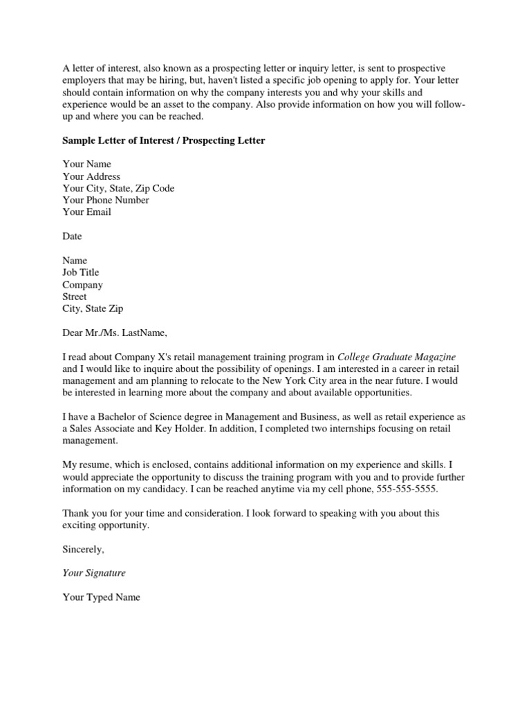 Letter of interest template image