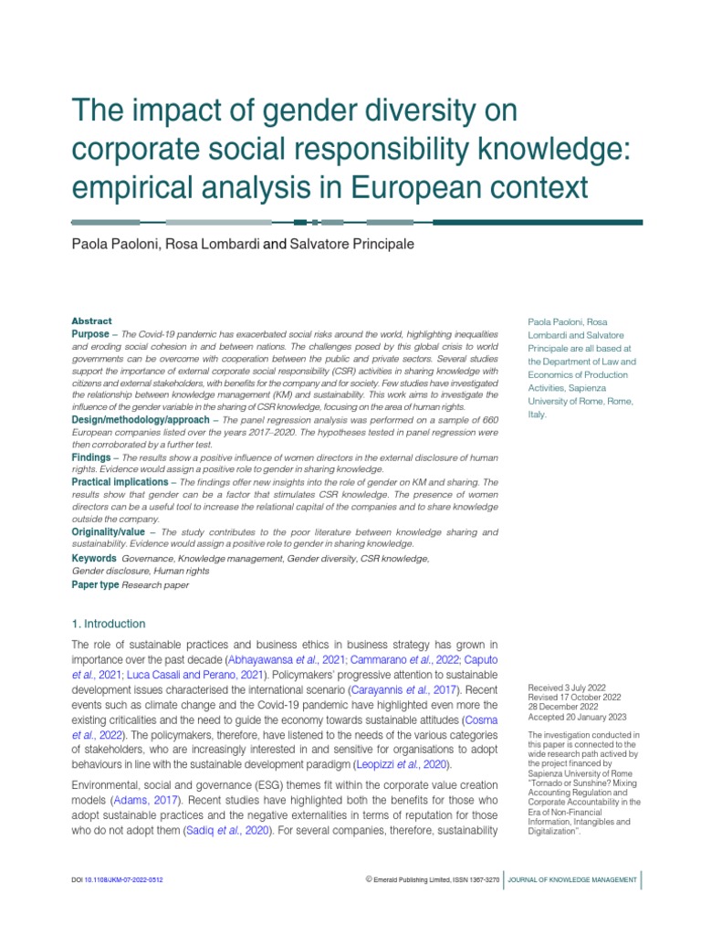 The Impact of Gender Diversity On | PDF | Corporate Social ...