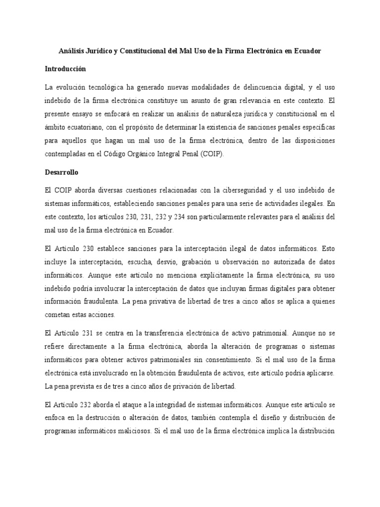 Análisis Jurídico Y Constitucional Del Mal Uso De La Firma Electrónica