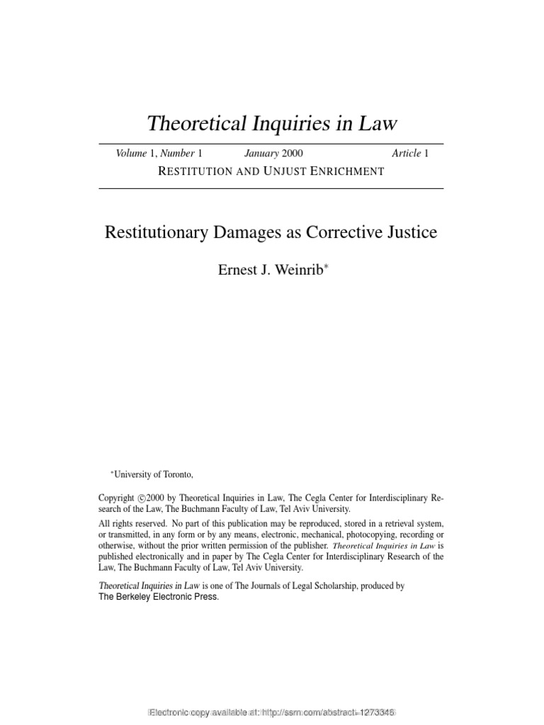 Weinrib, Restitutionary Damages As Corrective Justice PDF Damages
