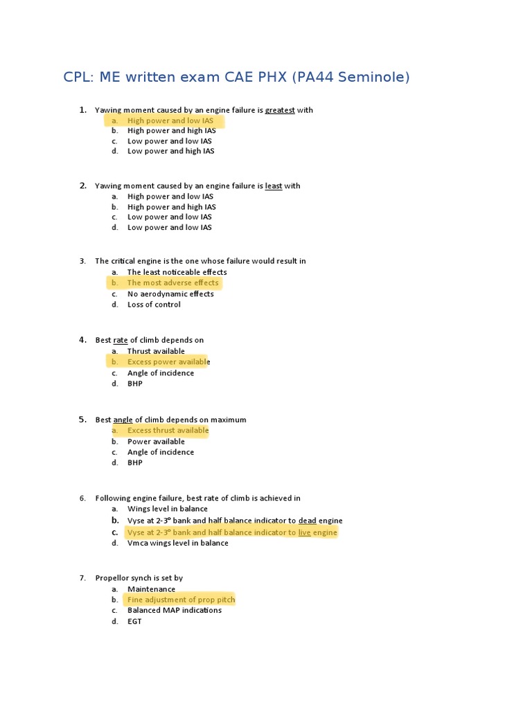 CPL Written Exam Answers1 PDF Landing Gear Takeoff