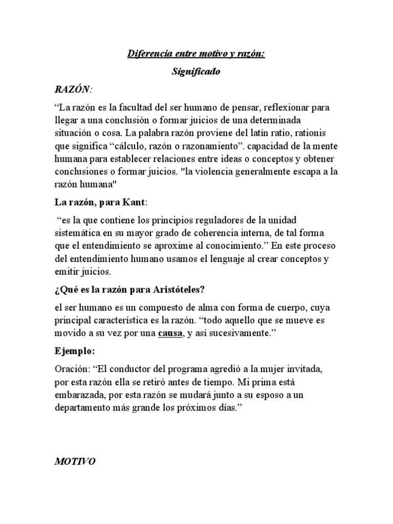 Diferencia entre motivo y razón | PDF | Razón | Motivación