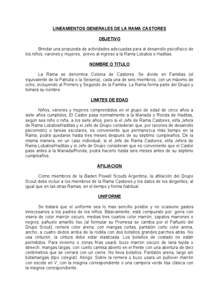 Lineamientos Castores PDF Exploración Castor