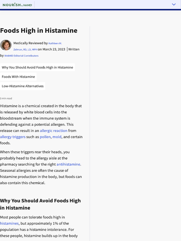 Foods High in Histamine PDF