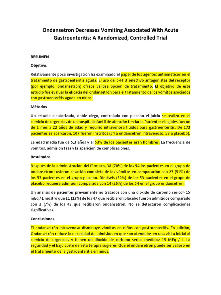 Ondansetron Decreases Vomiting Associated With Acute Gastroenteritis