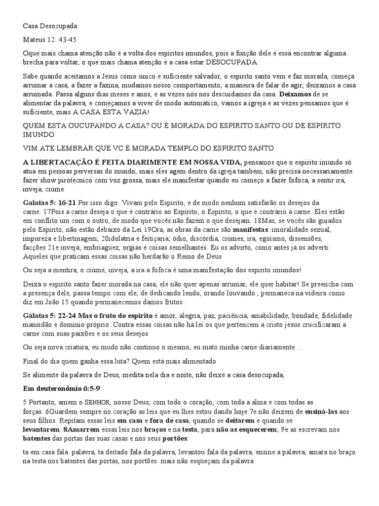 Casa Desocupada e a Presença do Espírito | PDF | Espírito Santo (religião)
