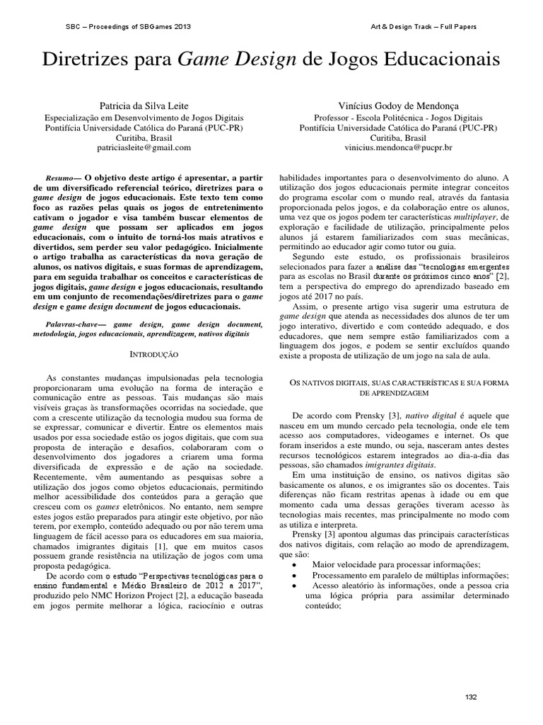 Diretrizes para Game Design Educacional | PDF | Aprendizado | Videogames