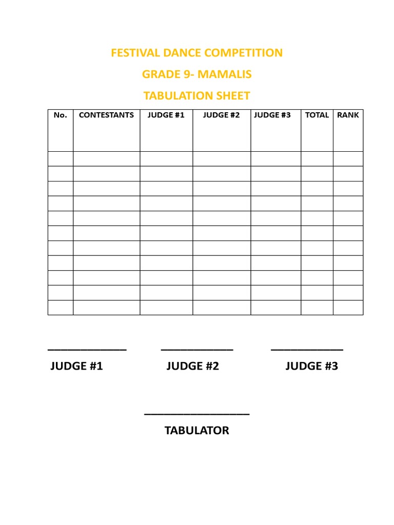 Dance Competition Tabulation Sheet | PDF