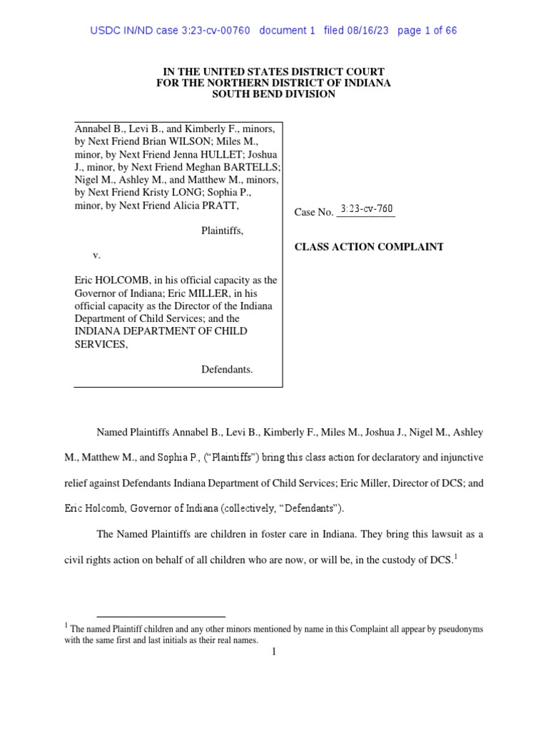 Indiana dcs lawsuit filing pdf foster care mental disorder