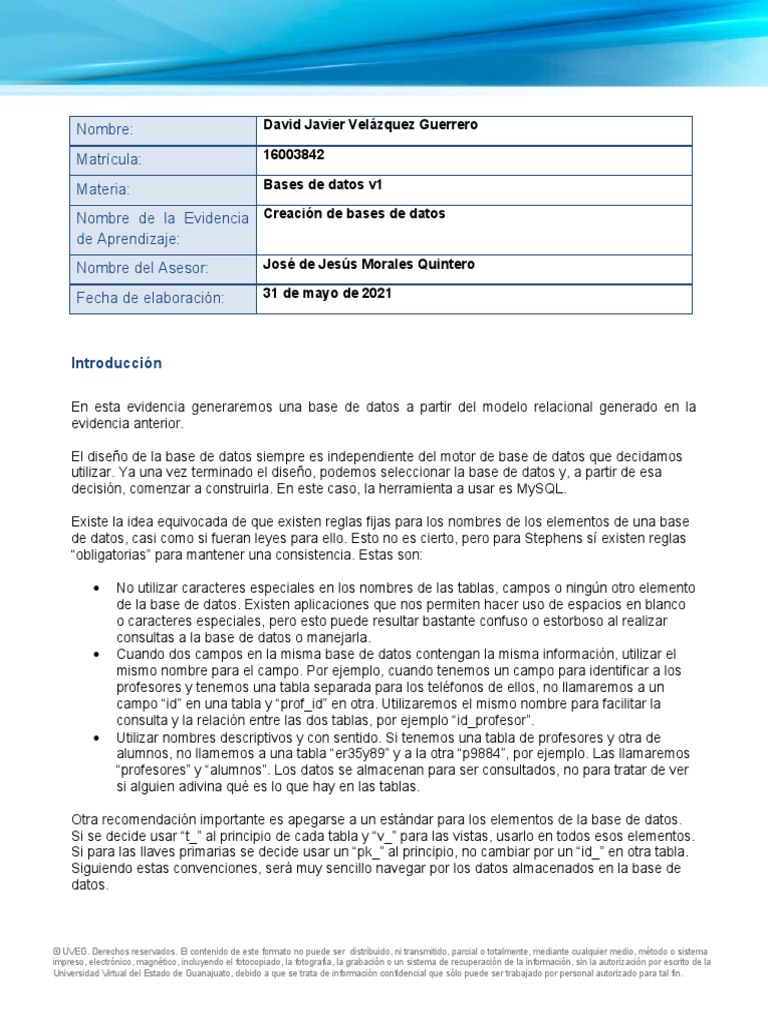 Creación de Bases de Datos en MySQL | PDF | Bases de datos | Mi sql