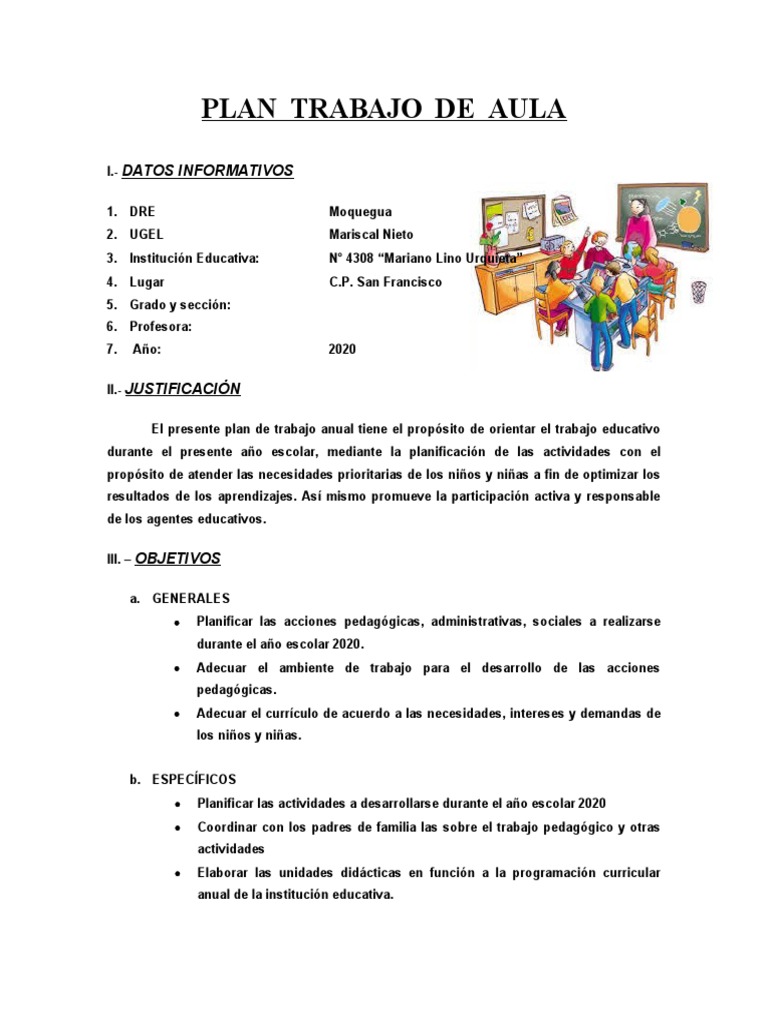 Plan Trabajo de Aula | PDF | Maestros | Salón de clases