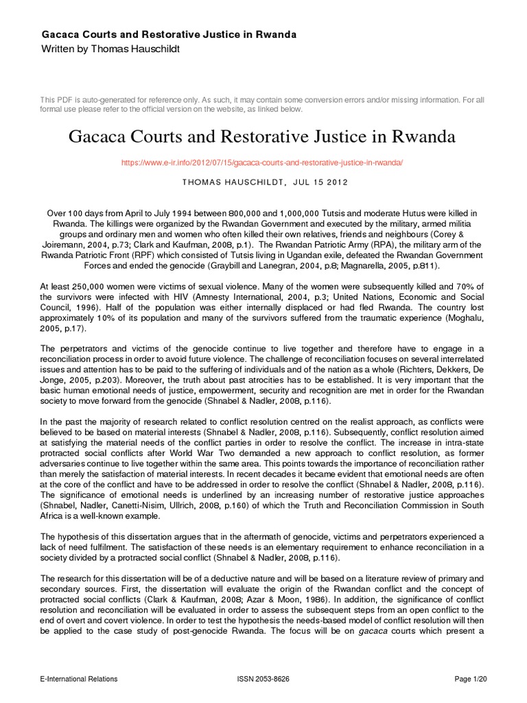 Gacaca Courts and Restorative Justice in Rwanda | PDF | Hutu | Tutsi