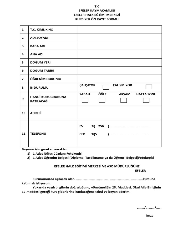 Kursiyer basvuru formu pdf