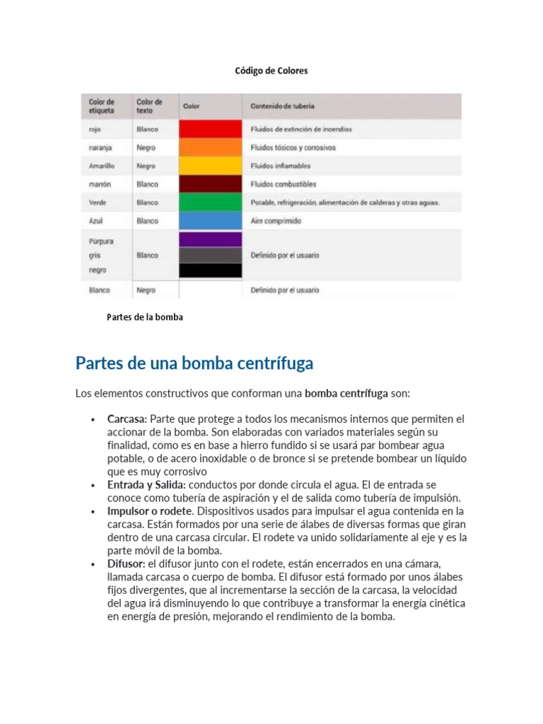 Código de Colores | PDF | Bomba | Tubería (transporte de fluidos)