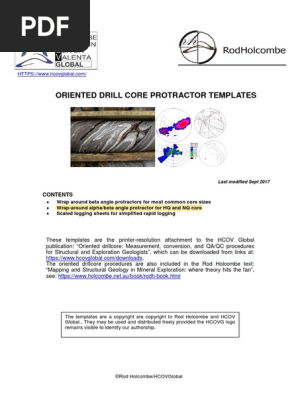 Oriented Drill Core Protractor Templates
