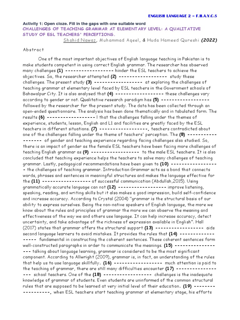 ESL Grammar Teaching Challenges | PDF | English As A Second Or Foreign ...