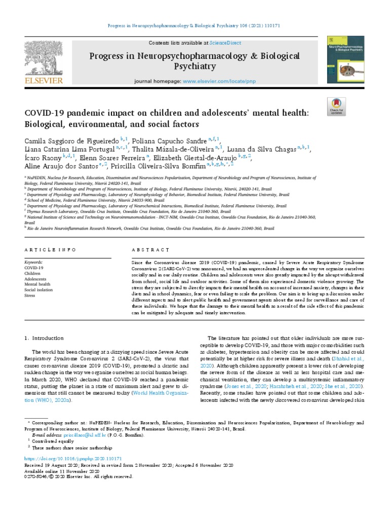 COVID 19 Pandemic Impact On Children and Adole - 2021 - Progress in ...