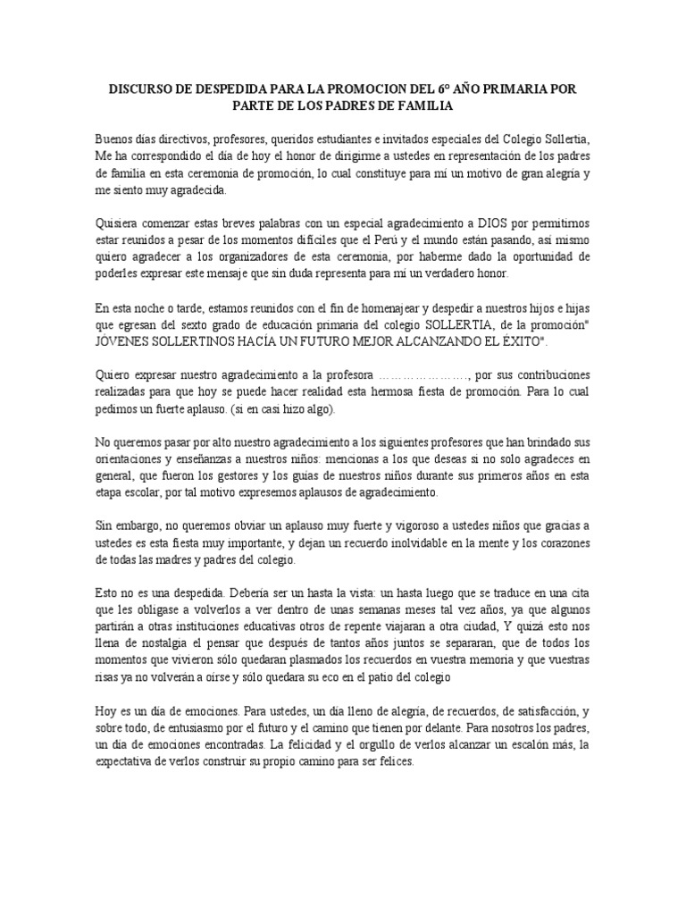 Discurso de Despedida para La Promocion Del 6 | PDF, image size:768x1024