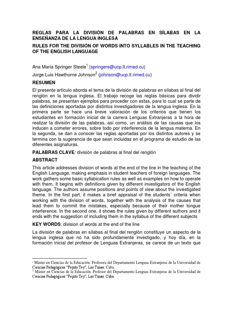 Reglas Separacion Silabas en Ingles | PDF | Sílaba | Palabra