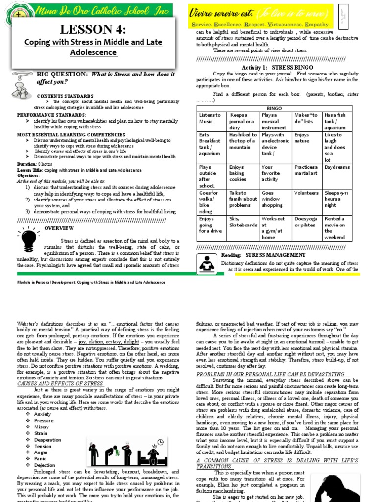 Coping with Stress in Adolescence | PDF | Stress (Biology) | Anxiety