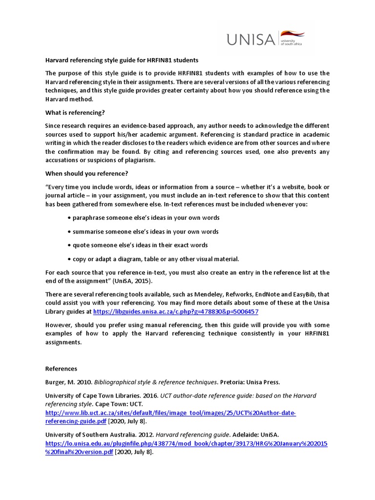 Harvard Referencing Style Guide For MNM2615 Students PDF Thesis Digital Object Identifier