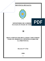 Reglamento de Reclamos y Recursos para El Personal Penitenciario de La Provincia de Salta