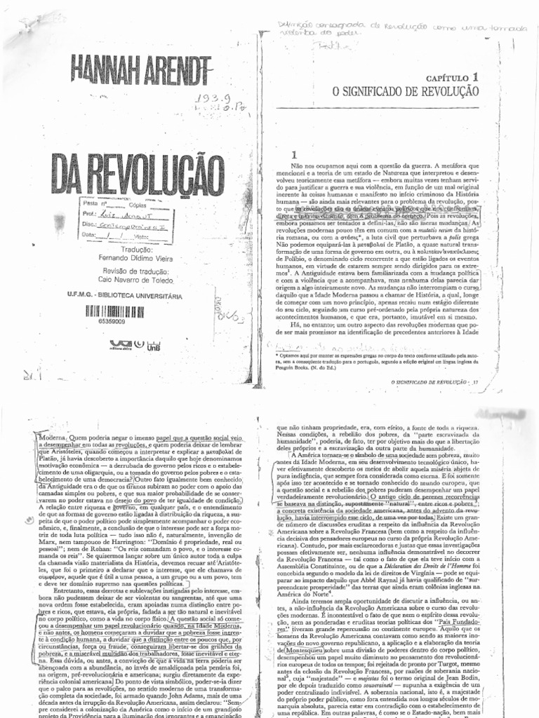 ARENDT, Hannah. O Significado de Revolução. in Da Revolução | PDF ...