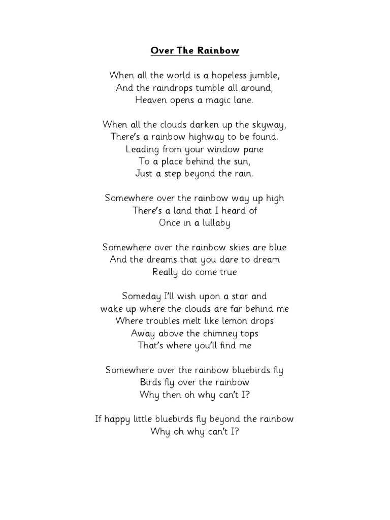 Over The Rainbow Lyrics PDF