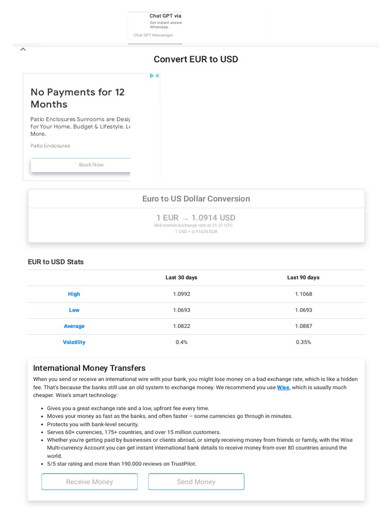 EUR To USD - Convert EUR To USD - Exchange Euro To US Dollar - Currency  Converter | PDF | Euro | United States Dollar