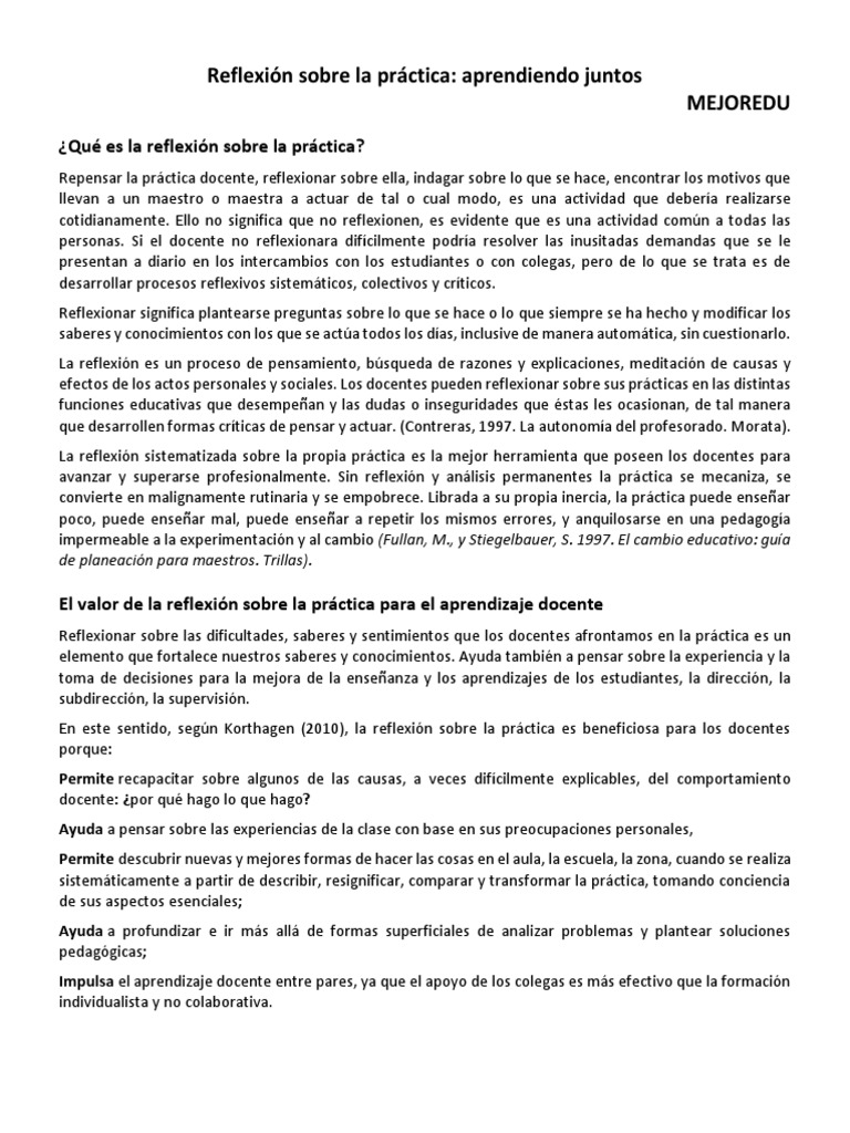 Reflexión sobre la práctica docente | PDF | Enseñando | Maestros