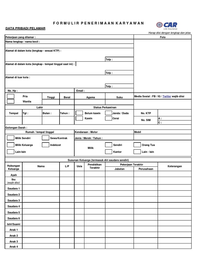 Form Penerimaan Karyawan Baru | PDF