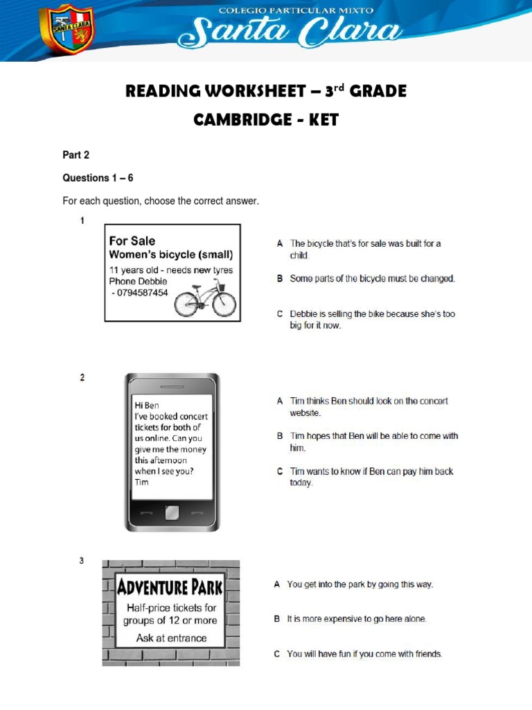 U5 - CAMBRIDGE - READING EVALUATION - 2023 - KET - 3ERD GRADE | PDF