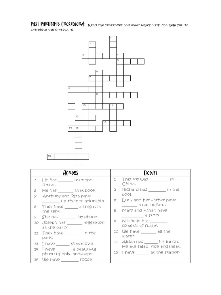 7 Class N 10 Past Participle Crossword PDF