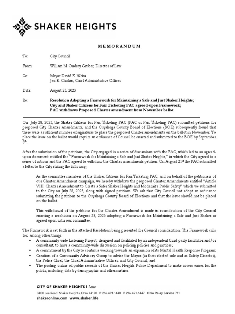 Resolution Adopting A Framework For Maintaining A Safe and Just Shaker Heights PDF Police