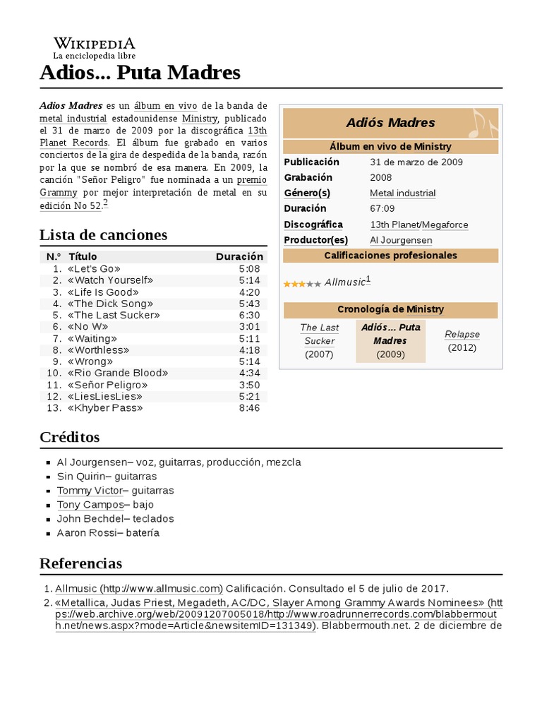 Adios... Puta Madres PDF Industria de la música Las artes escénicas