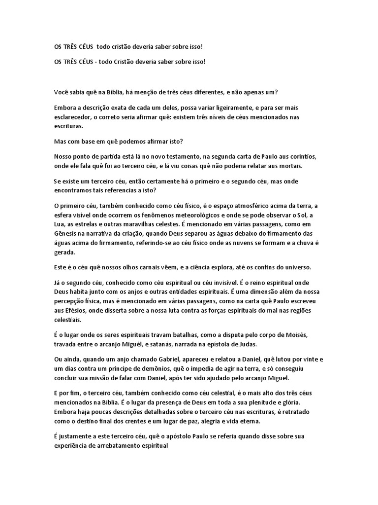 Os Três Céus na Bíblia: Entenda! | PDF | Céu | Céu