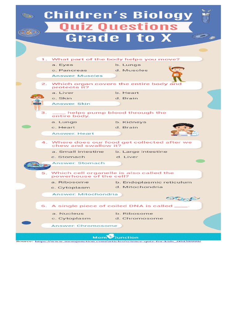 Infographic Biological Science Quiz Questions For Kids PDF
