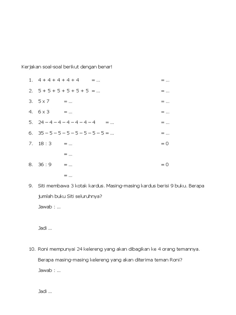 Soal Perkalian Dan Pembagian Pdf