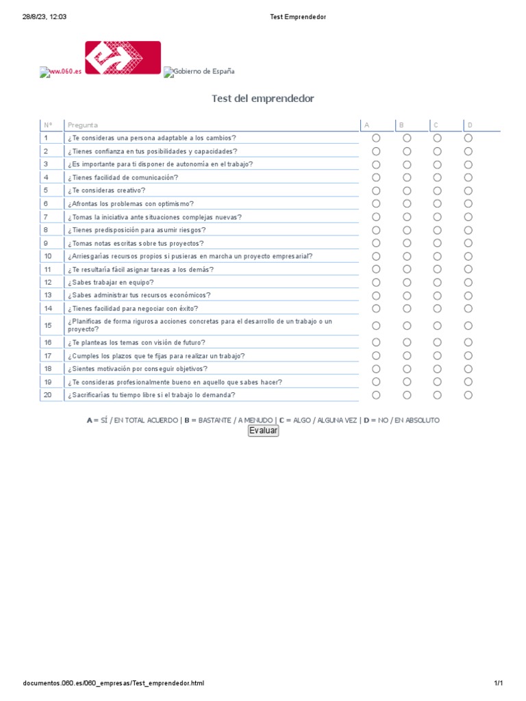 Test del Emprendedor 060 | PDF | Crecimiento personal y profesional ...