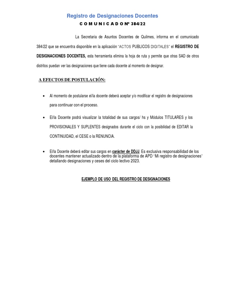 Instructivo REGISTRO DE DESIGNACIONES APD | PDF