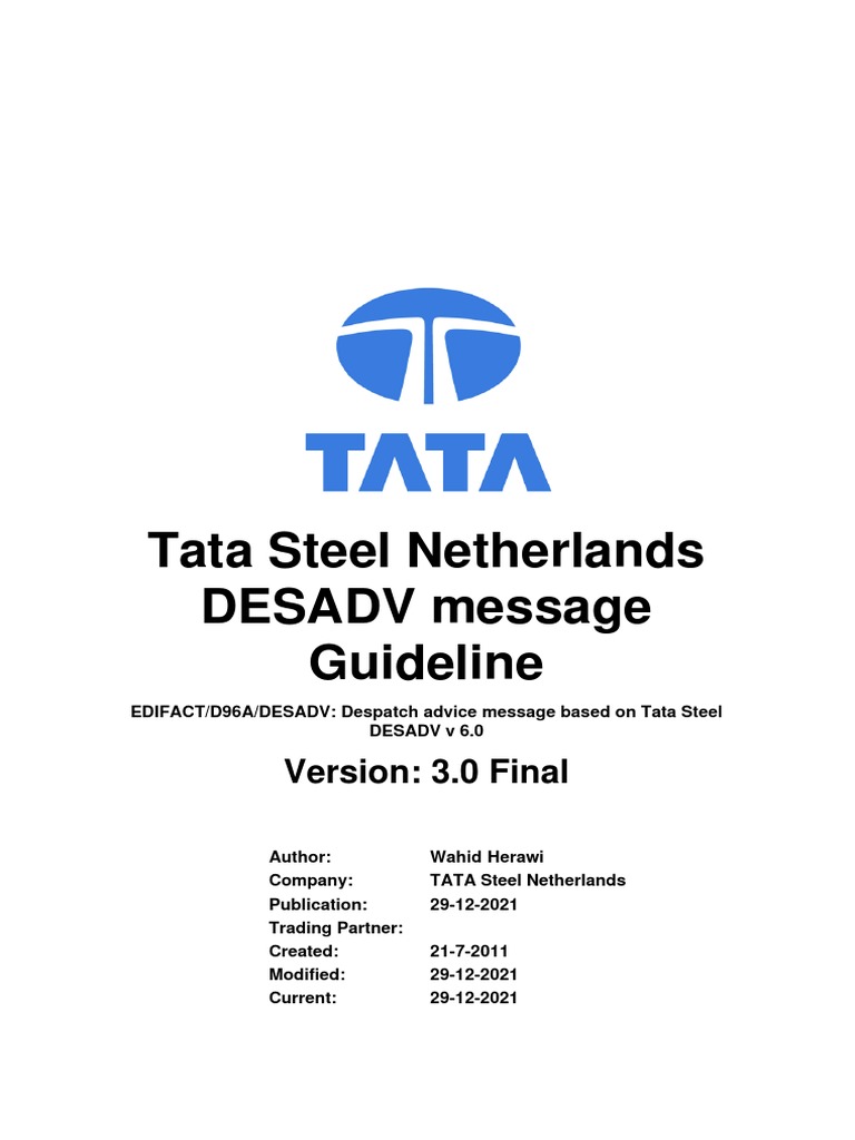Tata steel standard desadv mig v3 0 for cbo v2 1 for trading