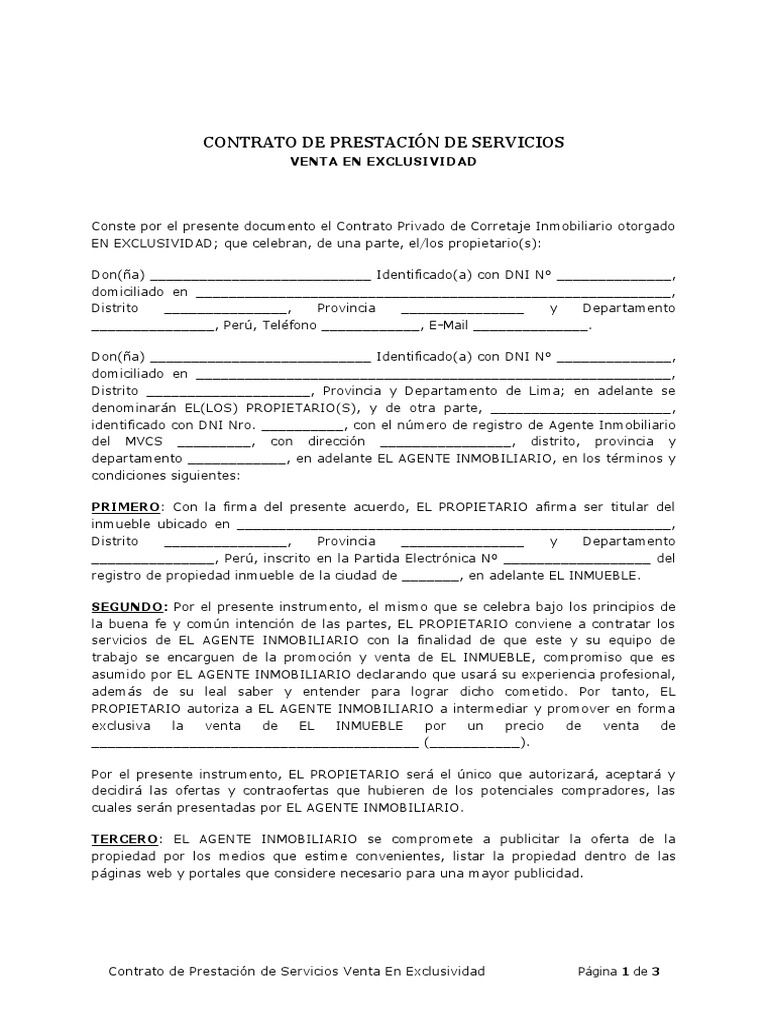 Contrato Venta en Exclusividad - Modelo | PDF