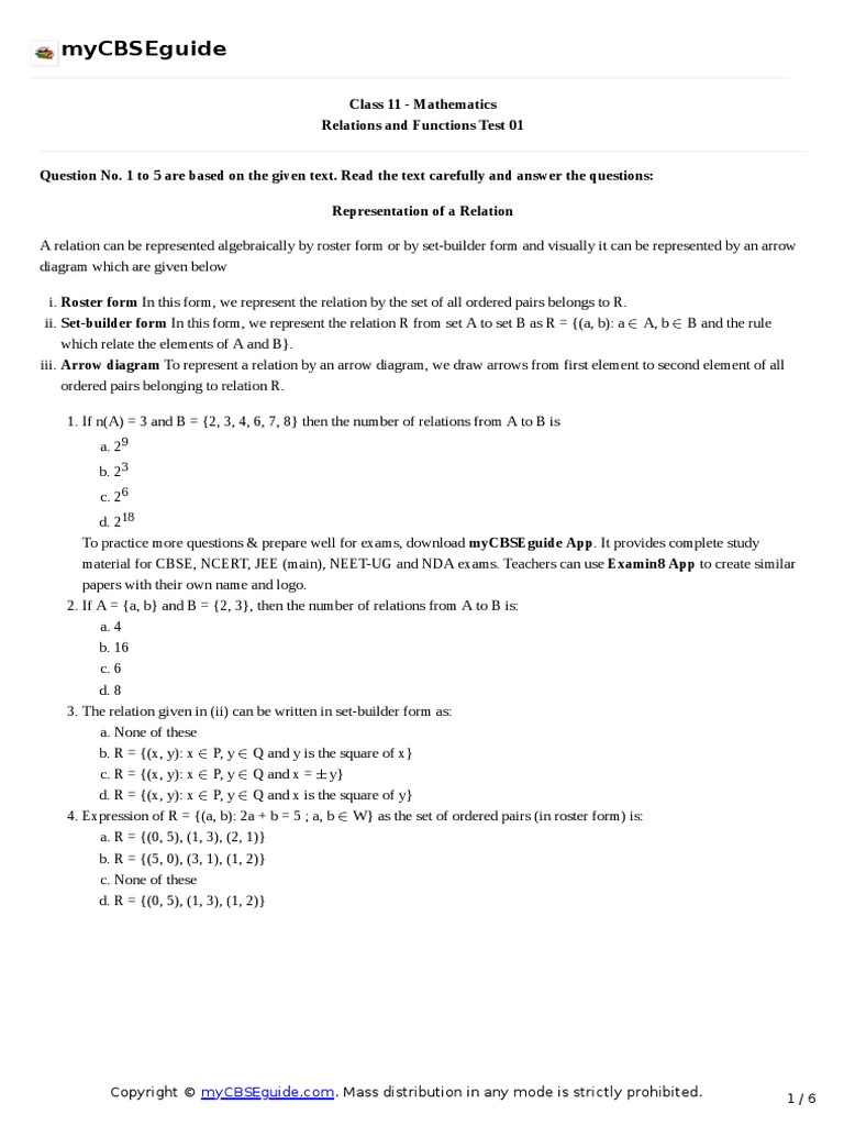 11 Maths Relationandfunction Tp01 Pdf Function Mathematics Algebra