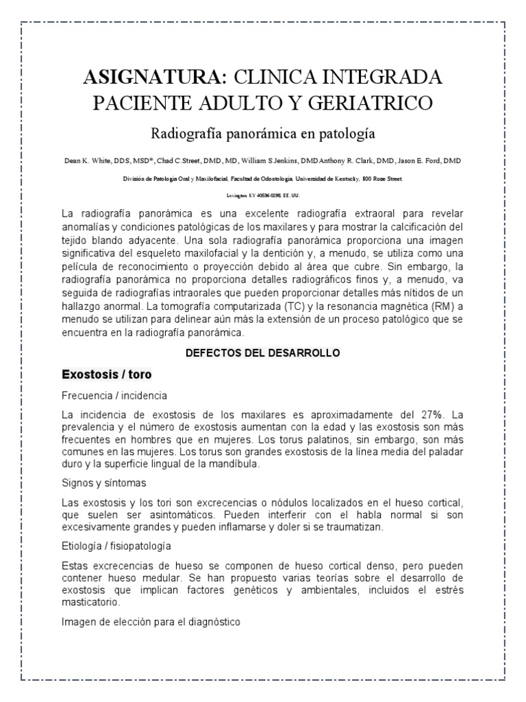 Radiografía Panorámica en Patología | PDF | Hueso | Causas de la muerte