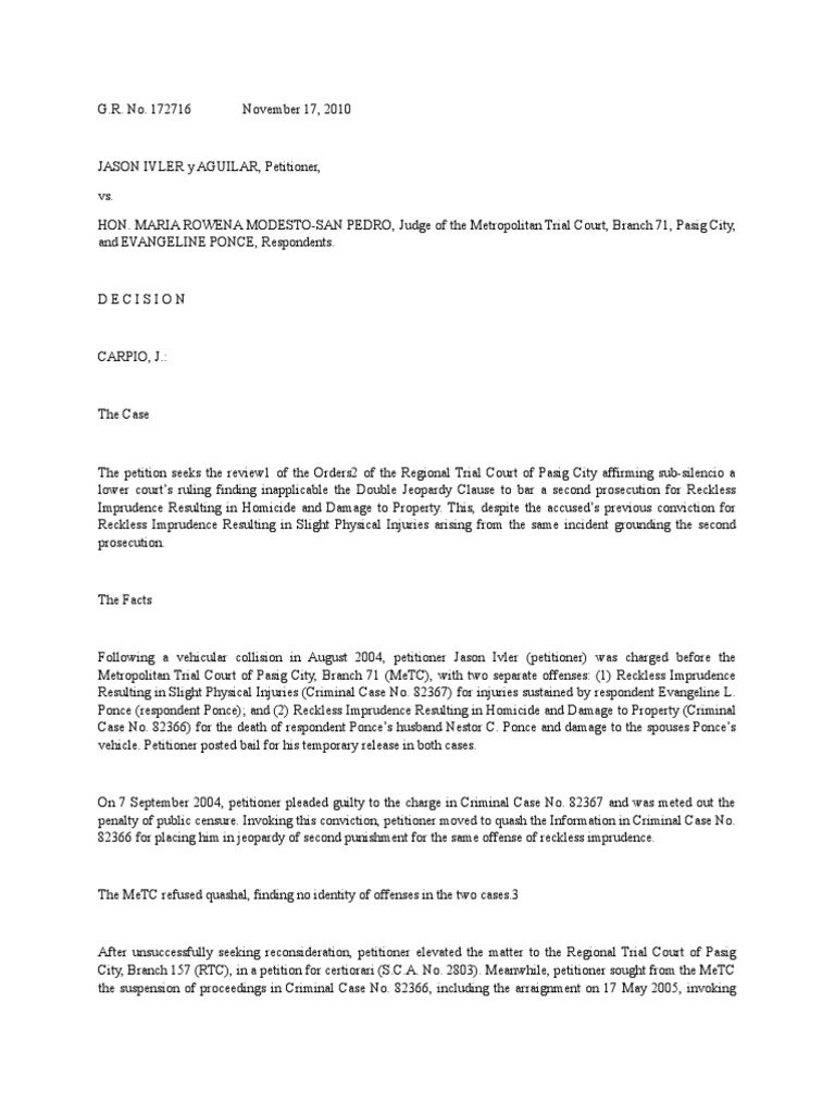 Double Jeopardy in Reckless Imprudence Case | PDF | Double Jeopardy ...