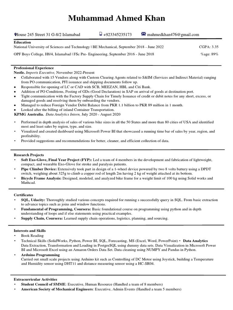 Muhammad ahmed khan cv 1 download free pdf data sql